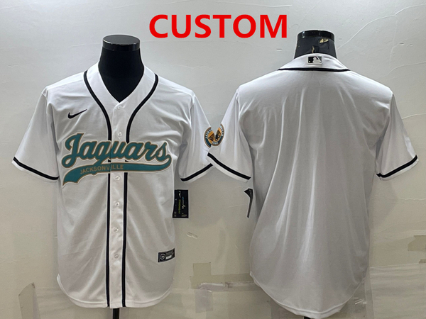 Men%27s Jacksonville Jaguars Custom White With Patch Cool Base Stitched Baseball Jersey
